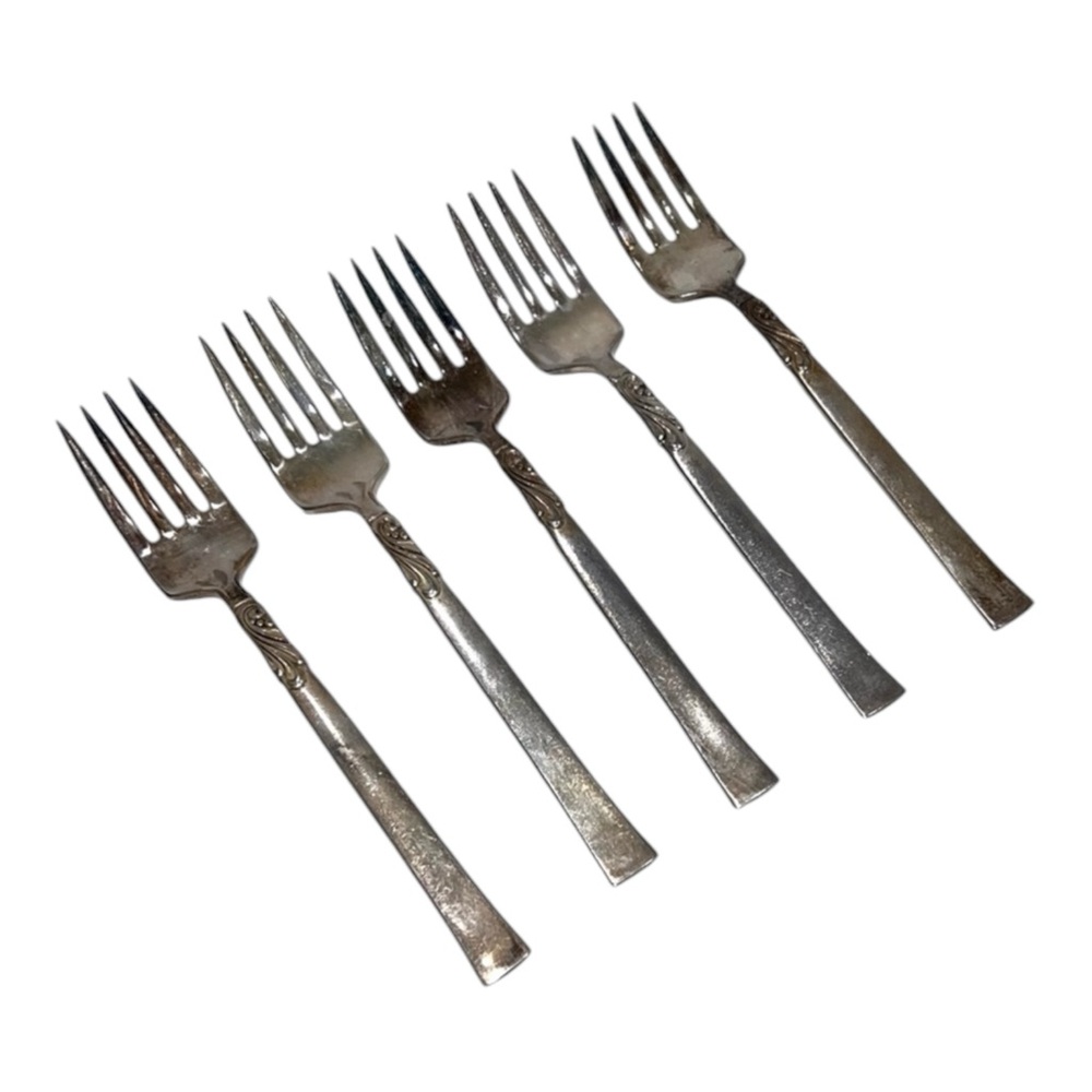 Vintage 1955 Oneida Nobility Wind Song Salad Fork 6 3/4” Set Of 5 Silver-plate